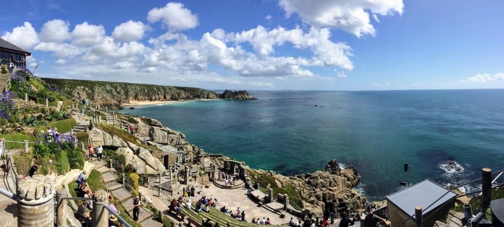 Full view of Minack Theatre with Celtic Sea