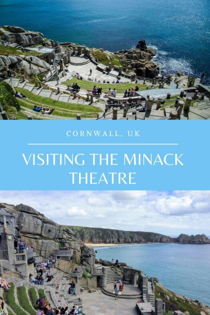 Pinterest image with images of Minack Theatre and Celtic Sea in the backdrop
